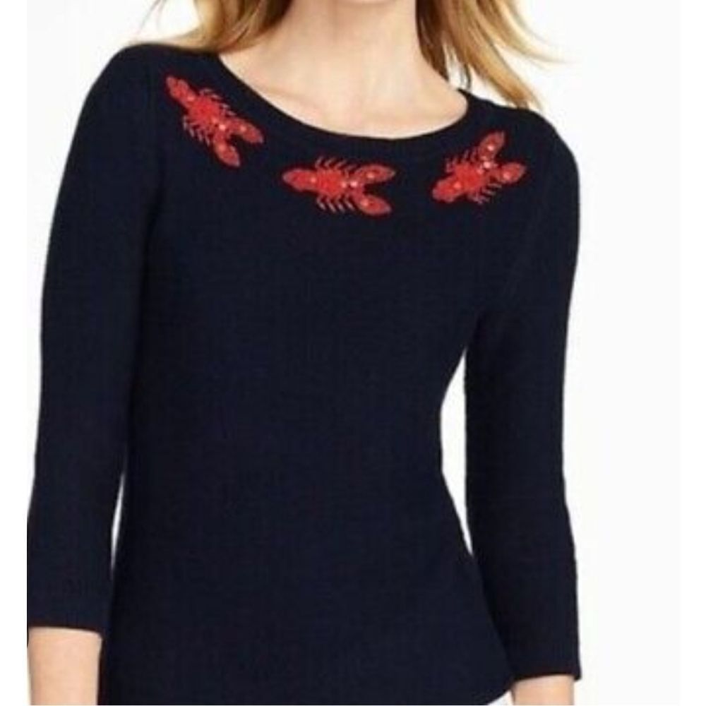 NEW. Talbots Black Sweater with Beaded Lobster Design